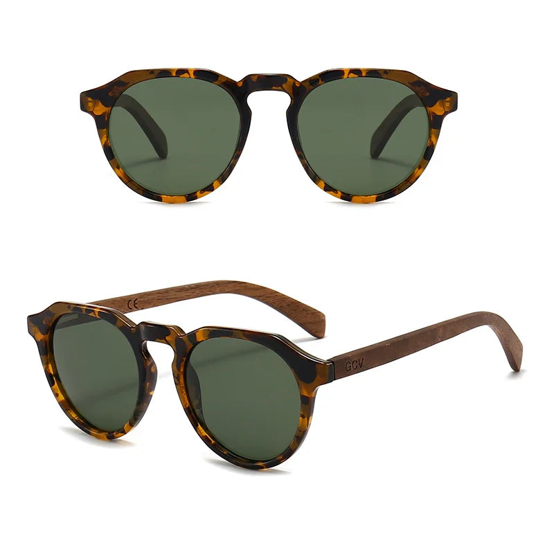 GCV Brand Advanced Walnut Wood Hawksbill Leopard Grain Frames Ultralight Sunglasses Men Women Female Polarized  Delicate Fashion