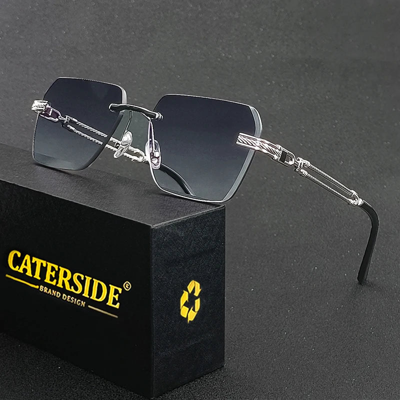 Caterside Rimless Pilot Sunglasses Men Square Metal Frame Sun Glasses Women Gradient UV400 Eyewear Good Idea Choice for Gifts