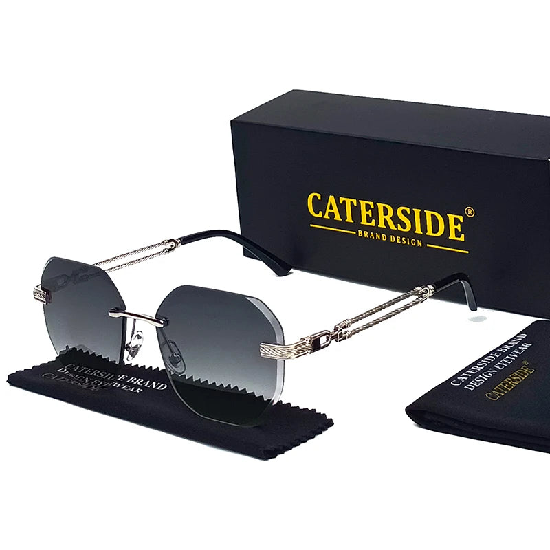 Caterside Pilot Rimless Sunglasses Men Polygonal Metal Frame Women Sun Glasses Beach Shopping Gift Party Eyewear Summer Style