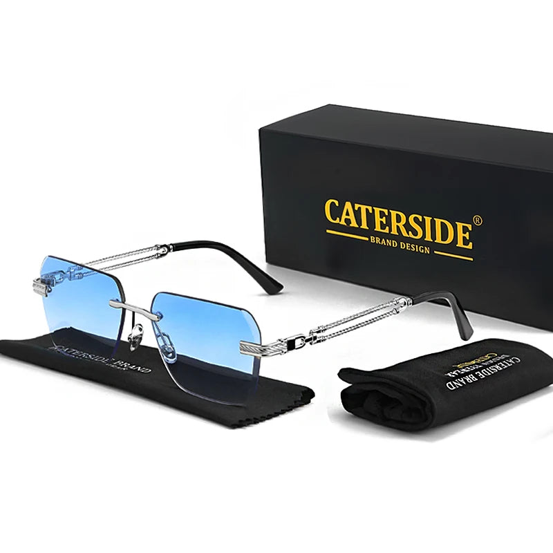 Caterside Rimless Pilot Sunglasses Men Square Metal Frame Sun Glasses Women Gradient UV400 Eyewear Good Idea Choice for Gifts